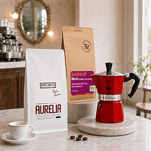 Mokka Starter Set 1.1 Kaffeebundle Mit Kraftstoff, Aurelia Und Bialetti Moka Express Rot